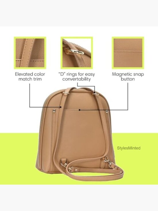 Vegan Leather Convertible Backpack Purse With Gold Hardware